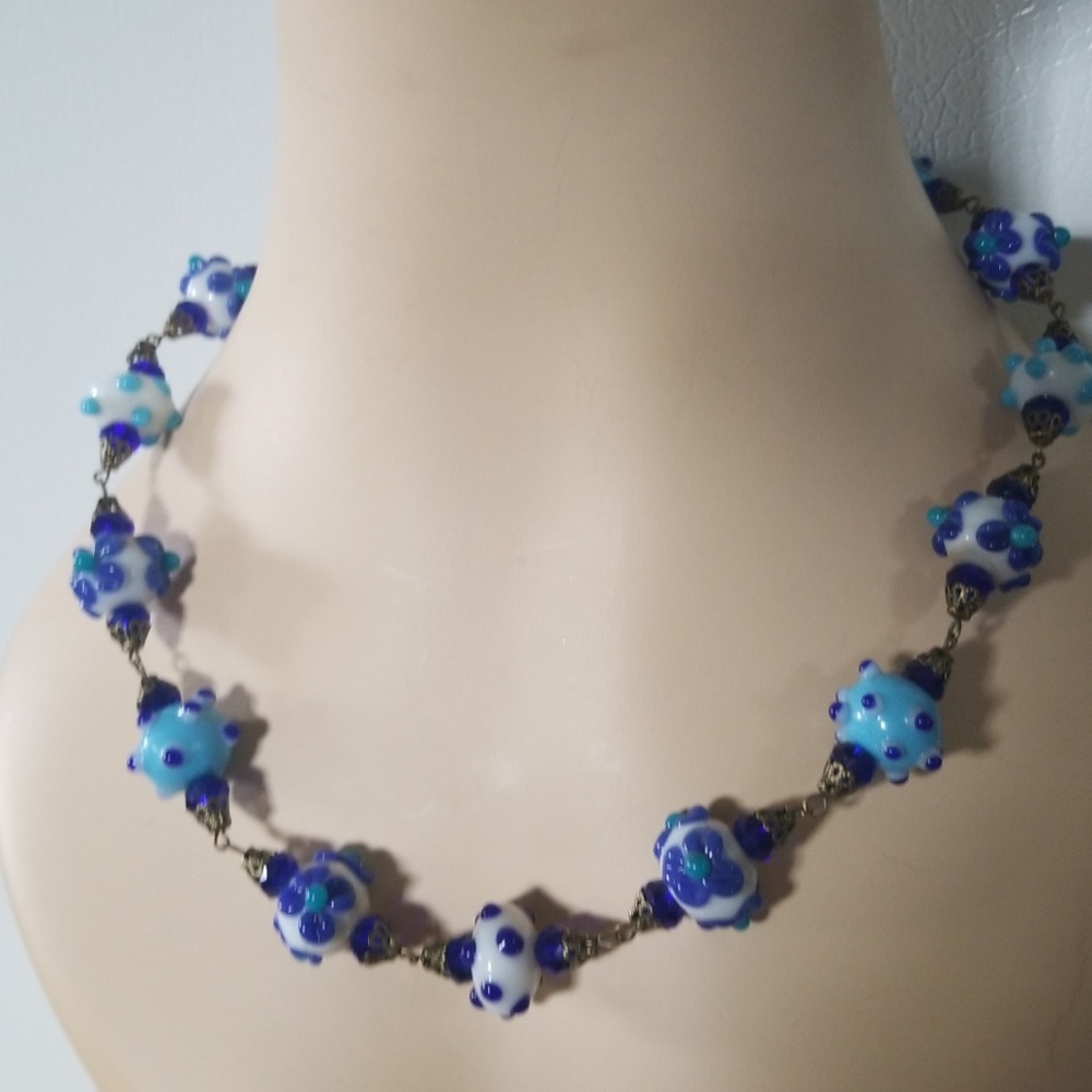 Hand Crafted Repurposed Vintage Lampwork Glass Bead Necklace - Picture 12 of 14
